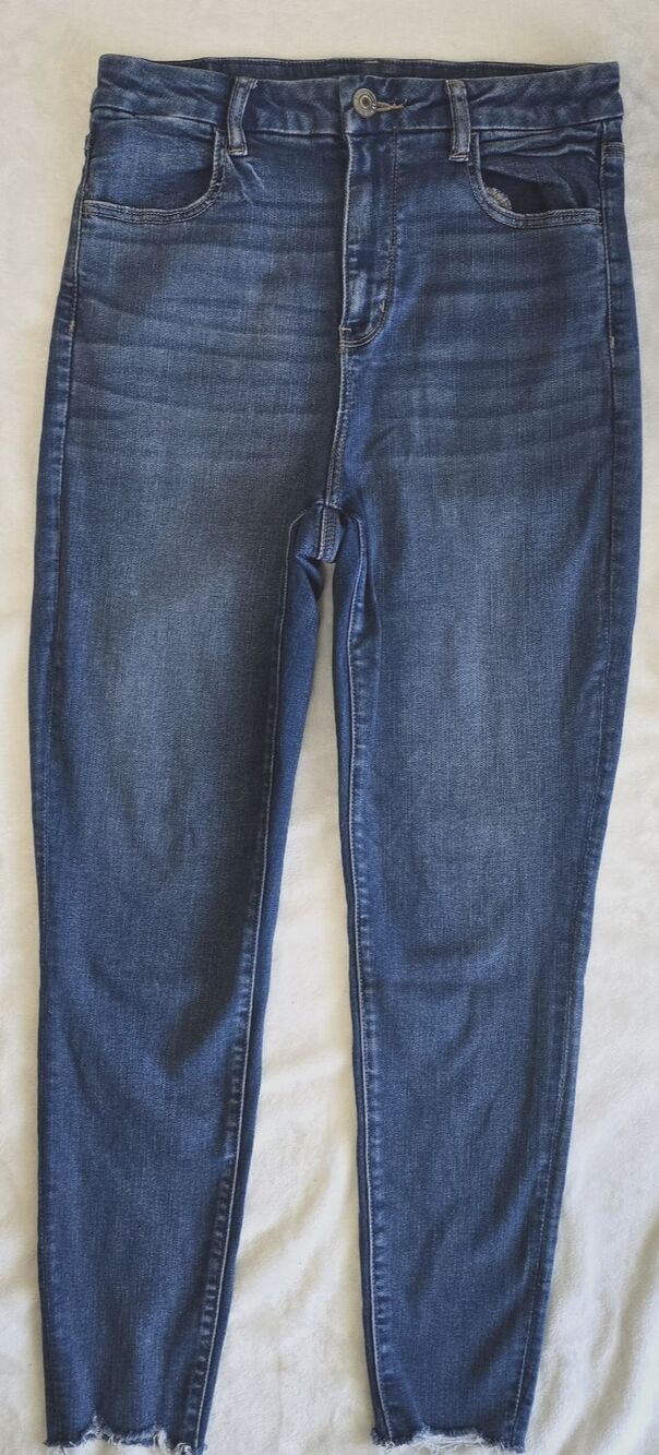 American Eagle Curvy Hi Rise Jegging Raw Hem Skinny Leg Blue Jeans Women Size 12
